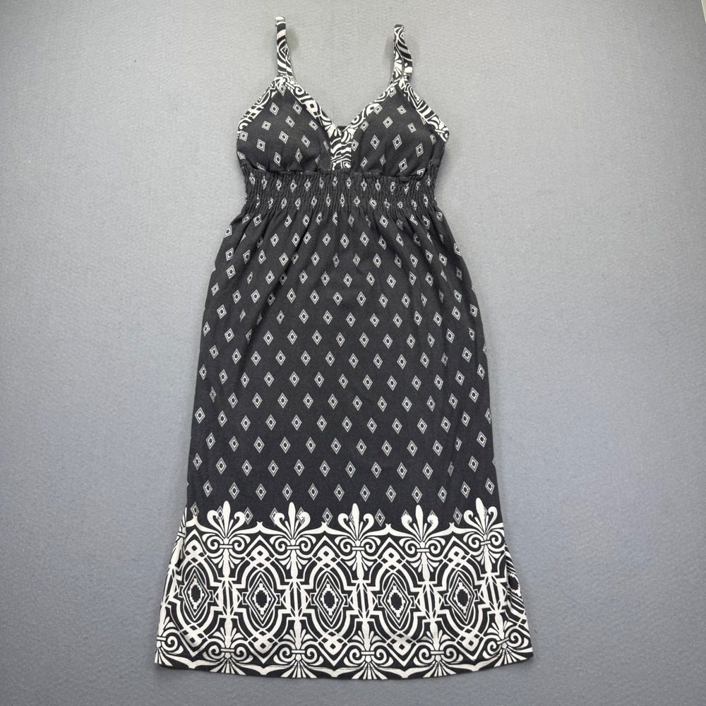 Athleta Womens Black White Geometric Smocked Bodice Midi Dress Medium